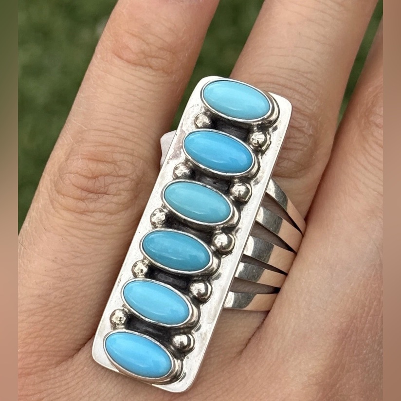 Native American Sterling Silver Blue Turquoise Ring. Size 9.5 Travis J